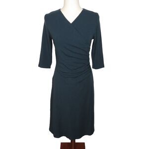 OGL EcoMousse Soft Stretchy Side Tucks Surplice Wrap Look Midi Dress Size Medium